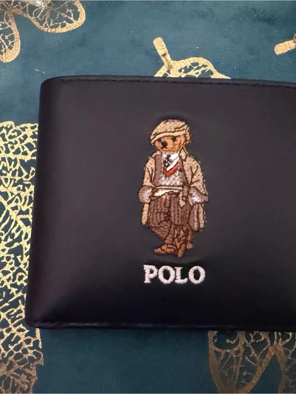 Polo Ralph Lauren Black Leather Wallet with Embroidered Bear brand new
